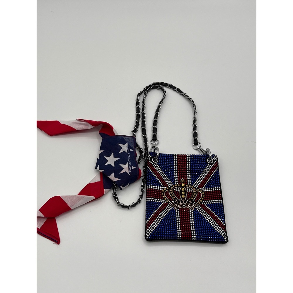 Handbag Express Union Jack Rhinestone Crossbody Bag Crown Phone Purse Scarf